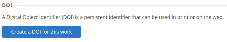 Button to assign a DOI on the Work Settings page